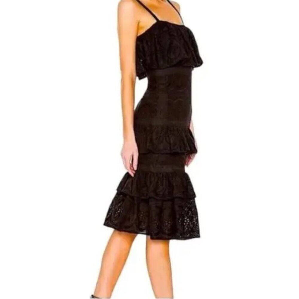 NWT Lovers + Friends Hailey Eyelet Midi Dress Black Size M - Picture 2 of 12